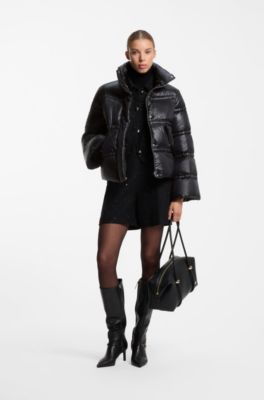 Shiny down jacket with double-stitched quilting, Black