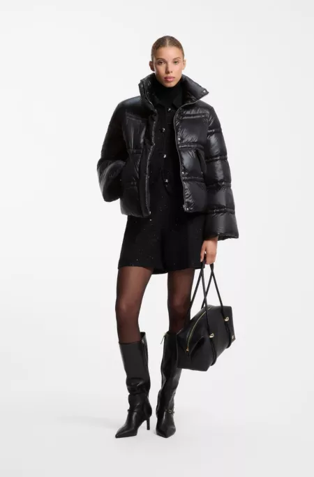 Shiny down jacket with double-stitched quilting