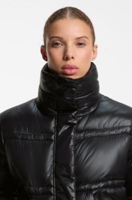 Shiny down jacket with double-stitched quilting, Black