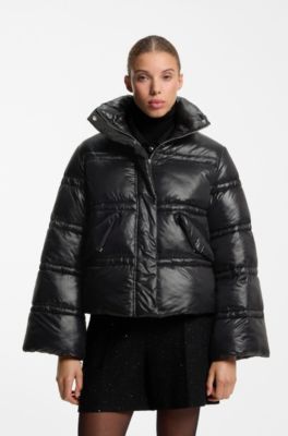 Shiny down jacket with double-stitched quilting, Black
