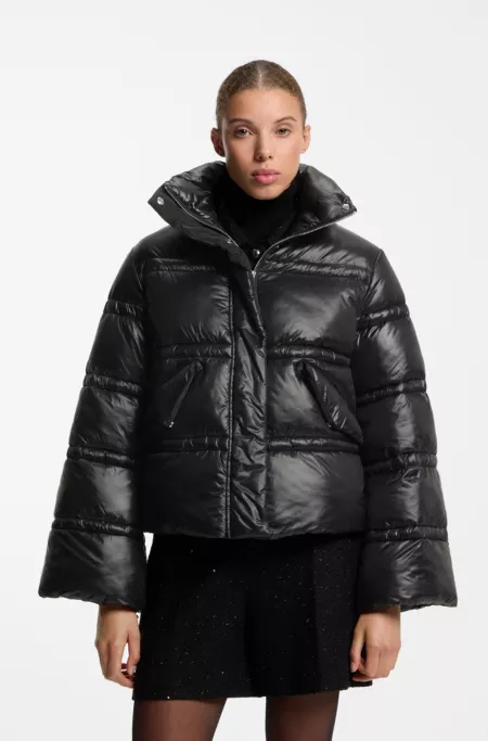 Shiny down jacket with double-stitched quilting