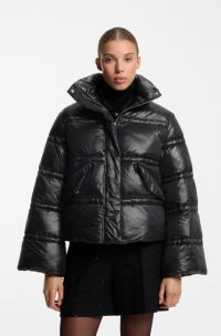 Shiny down jacket with double-stitched quilting, Black