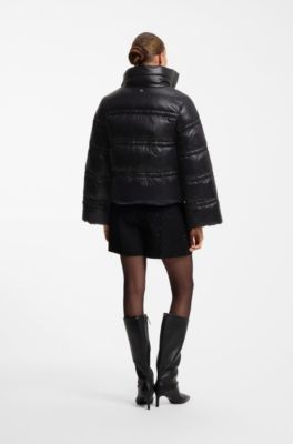 Shiny down jacket with double-stitched quilting, Black