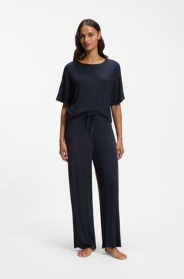 Ribbed-jersey pyjama bottoms with Double B monogram, Dark Blue