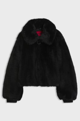 Soft faux-fur jacket with zip closure, Black