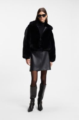 Soft faux-fur jacket with zip closure, Black