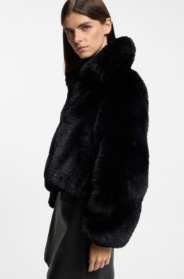 Soft faux-fur jacket with zip closure, Black