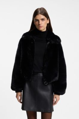 Soft faux-fur jacket with zip closure, Black