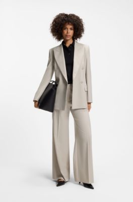 Regular-fit wide-leg trousers in stretch fabric, Light Grey