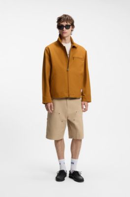 Stretch-cotton jacket with zipped chest pocket, Orange