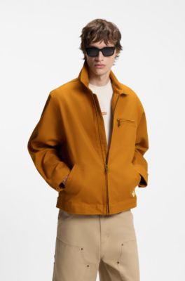 Stretch-cotton jacket with zipped chest pocket, Orange