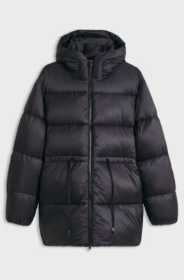 Relaxed-fit hooded puffer jacket in ripstop fabric, Black