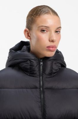 Relaxed-fit hooded puffer jacket in ripstop fabric, Black