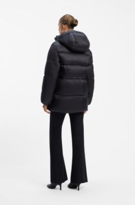 Relaxed-fit hooded puffer jacket in ripstop fabric, Black