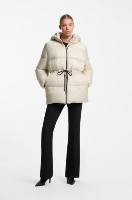 Relaxed-fit hooded puffer jacket in ripstop fabric, Natural