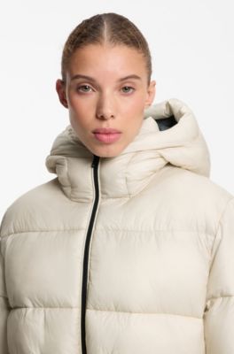 Relaxed-fit hooded puffer jacket in ripstop fabric, Natural
