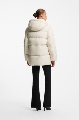 Relaxed-fit hooded puffer jacket in ripstop fabric, Natural