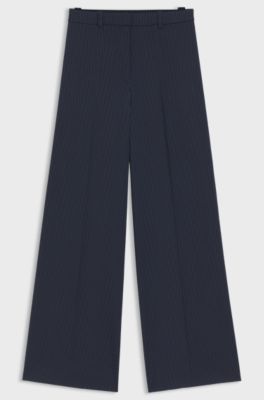 Regular-fit wide-leg trousers in pinstripe stretch fabric, Blue stripes
