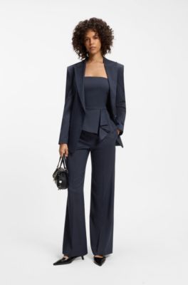 Regular-fit wide-leg trousers in pinstripe stretch fabric, Blue stripes