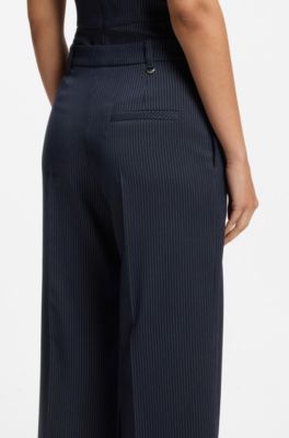 Regular-fit wide-leg trousers in pinstripe stretch fabric, Blue stripes