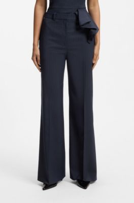 Regular-fit wide-leg trousers in pinstripe stretch fabric, Blue stripes