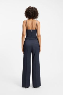 Pantaloni regular fit a gamba larga in tessuto elasticizzato gessato, Righe blu