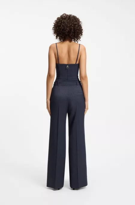 Regular-fit wide-leg trousers in pinstripe stretch fabric