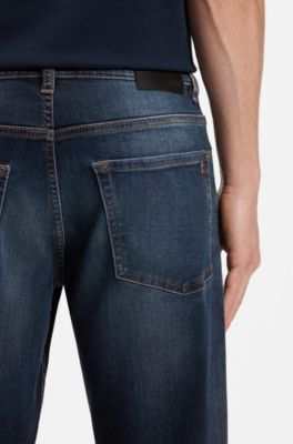 Maine Regular-fit blue-black jeans in soft motion denim, Dark Blue