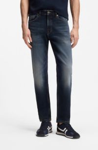 Regular-fit blue-black jeans in soft motion denim, Dark Blue
