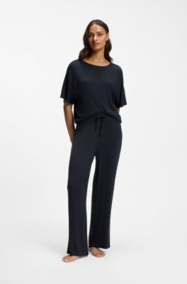 Ribbed-jersey pyjama top with Double B monogram, Dark Blue