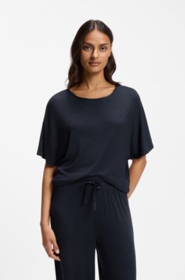 Ribbed-jersey pyjama top with Double B monogram, Dark Blue