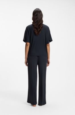 Ribbed-jersey pyjama top with Double B monogram, Dark Blue