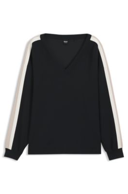 Modal-scuba loungewear top with contrast stripes, Black