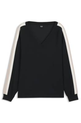 V-neck sweatshirt with contrast sleeve stripes 1