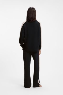 V-neck sweatshirt with contrast sleeve stripes, Black