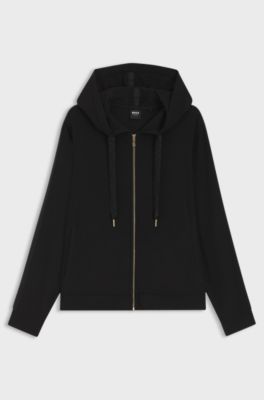 Hoodie in stretch modal with monogram tape, Black