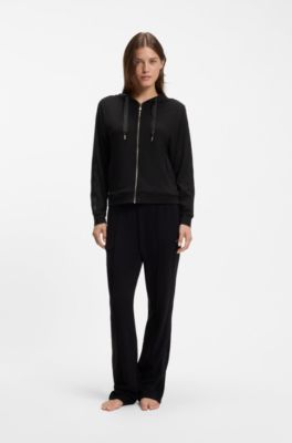 Hoodie in stretch modal with monogram tape, Black