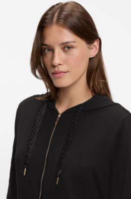 Hoodie in stretch modal with monogram tape, Black