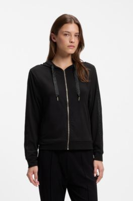 Hoodie in stretch modal with monogram tape, Black