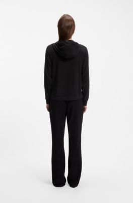 Hoodie in stretch modal with monogram tape, Black