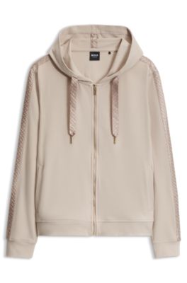 Hoodie in stretch modal with monogram tape, Light Beige