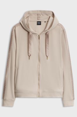 Hoodie in stretch modal with monogram tape, Light Beige