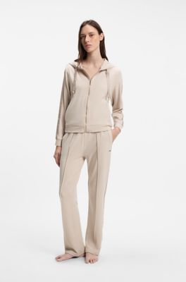 Hoodie in stretch modal with monogram tape, Light Beige