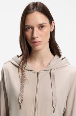 Hoodie in stretch modal with monogram tape, Light Beige