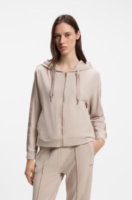 Hoodie in stretch modal with monogram tape, Light Beige