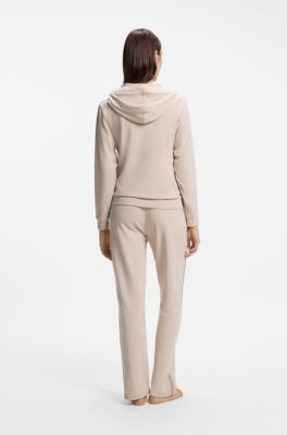 Hoodie in stretch modal with monogram tape, Light Beige