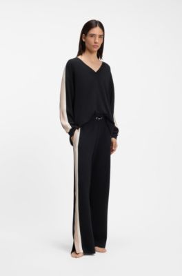 Pantalon de surv&ecirc;tement avec bandes contrastantes sur les coutures lat&eacute;rales, Noir