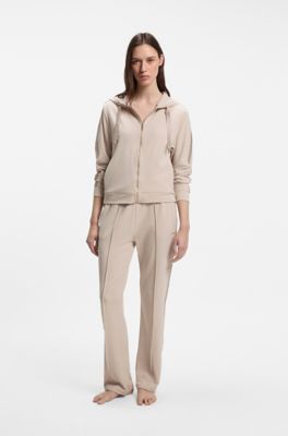 Trainingsbroek van stretchmodal met monogramband, Lichtbeige