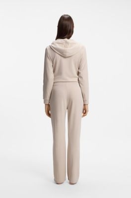 Trainingsbroek van stretchmodal met monogramband, Lichtbeige