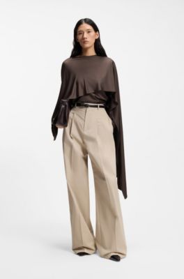 Top aus drapiertem Jersey mit Schal-Detail, Dunkelbraun